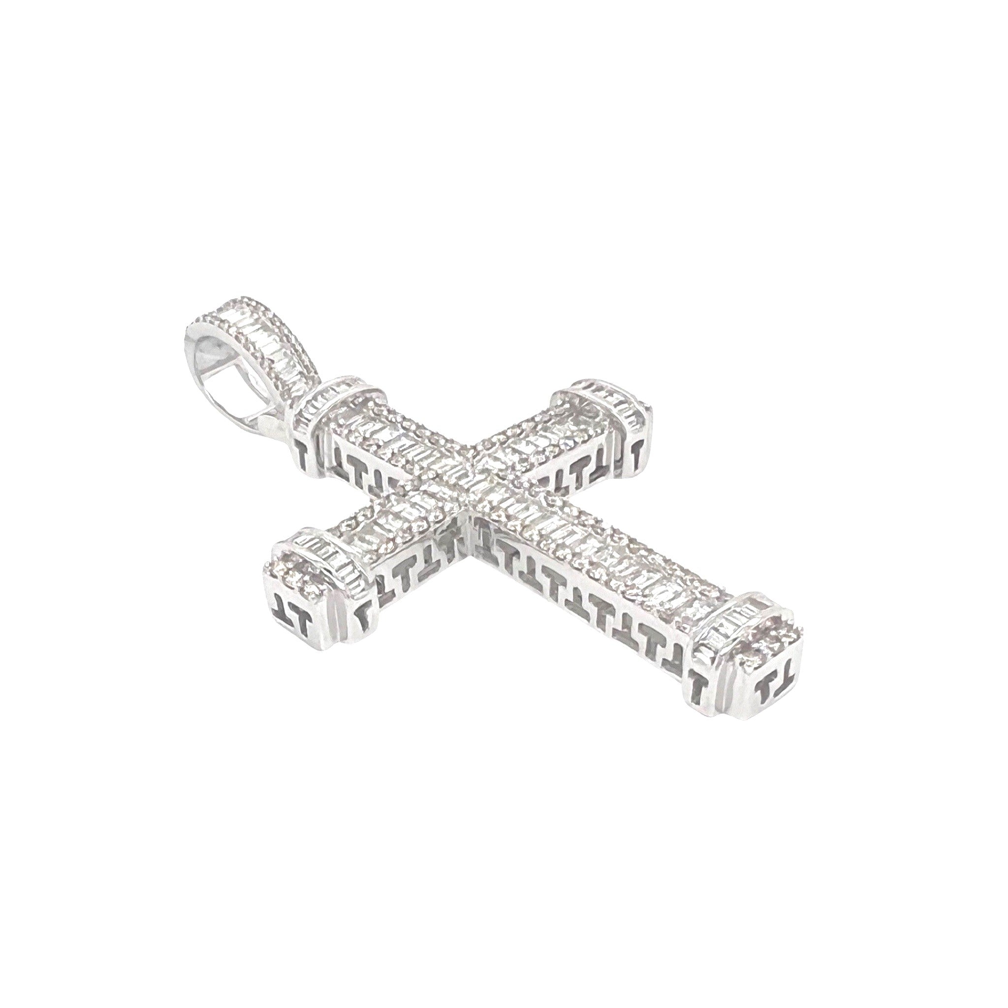 10K White Gold Baguette Diamond Cross Pendant 4.5 CT 2.6"