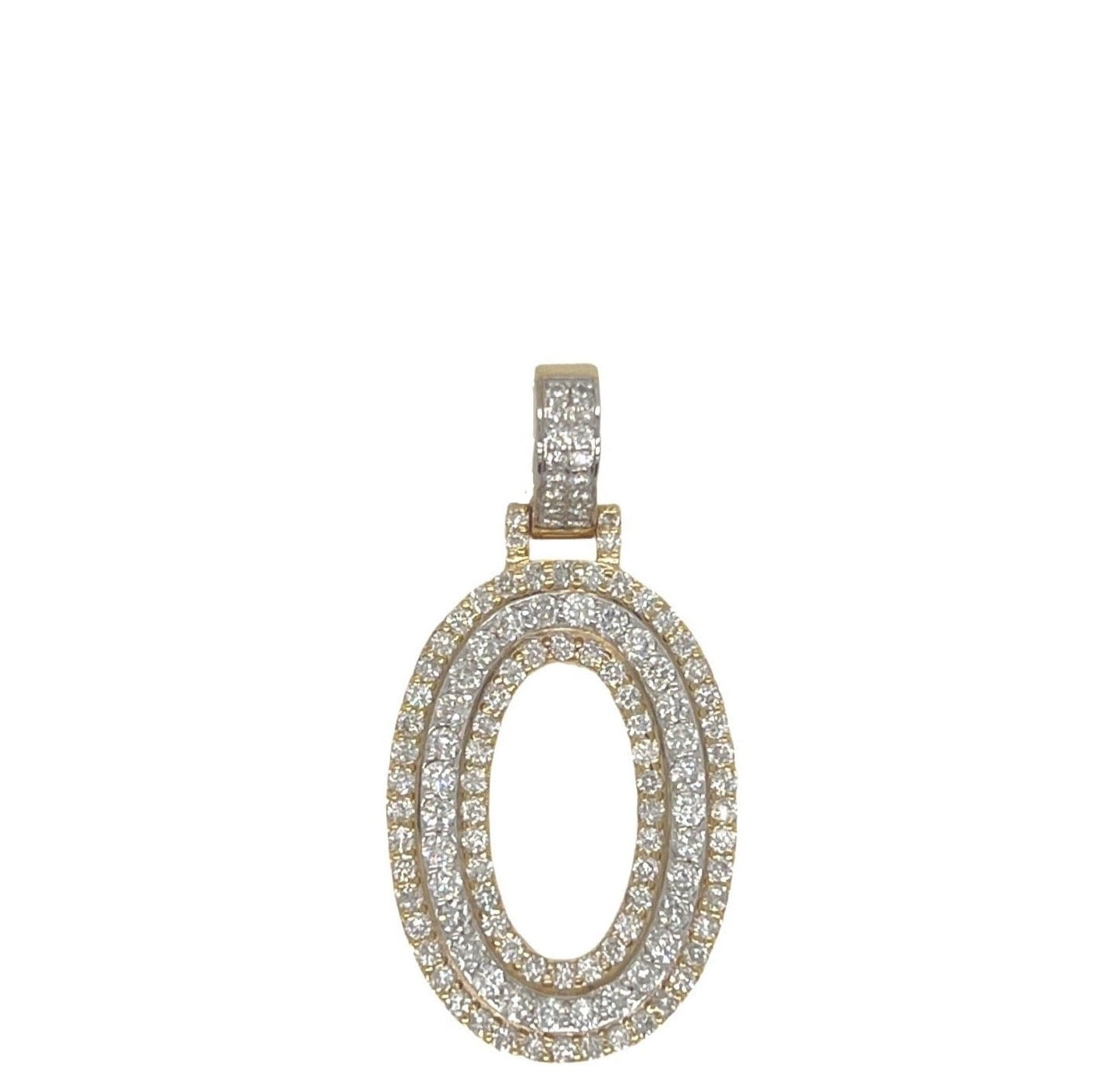 10K Yellow White Gold 3D Letter O Initial Diamond Pendant 1.07 CT 1.5"