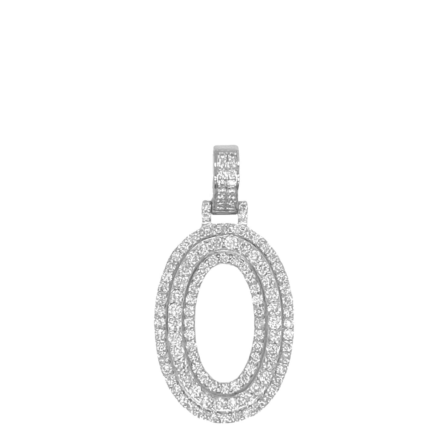 10K White Gold 3D Letter O Initial Diamond Pendant 1.07 CT 1.5"