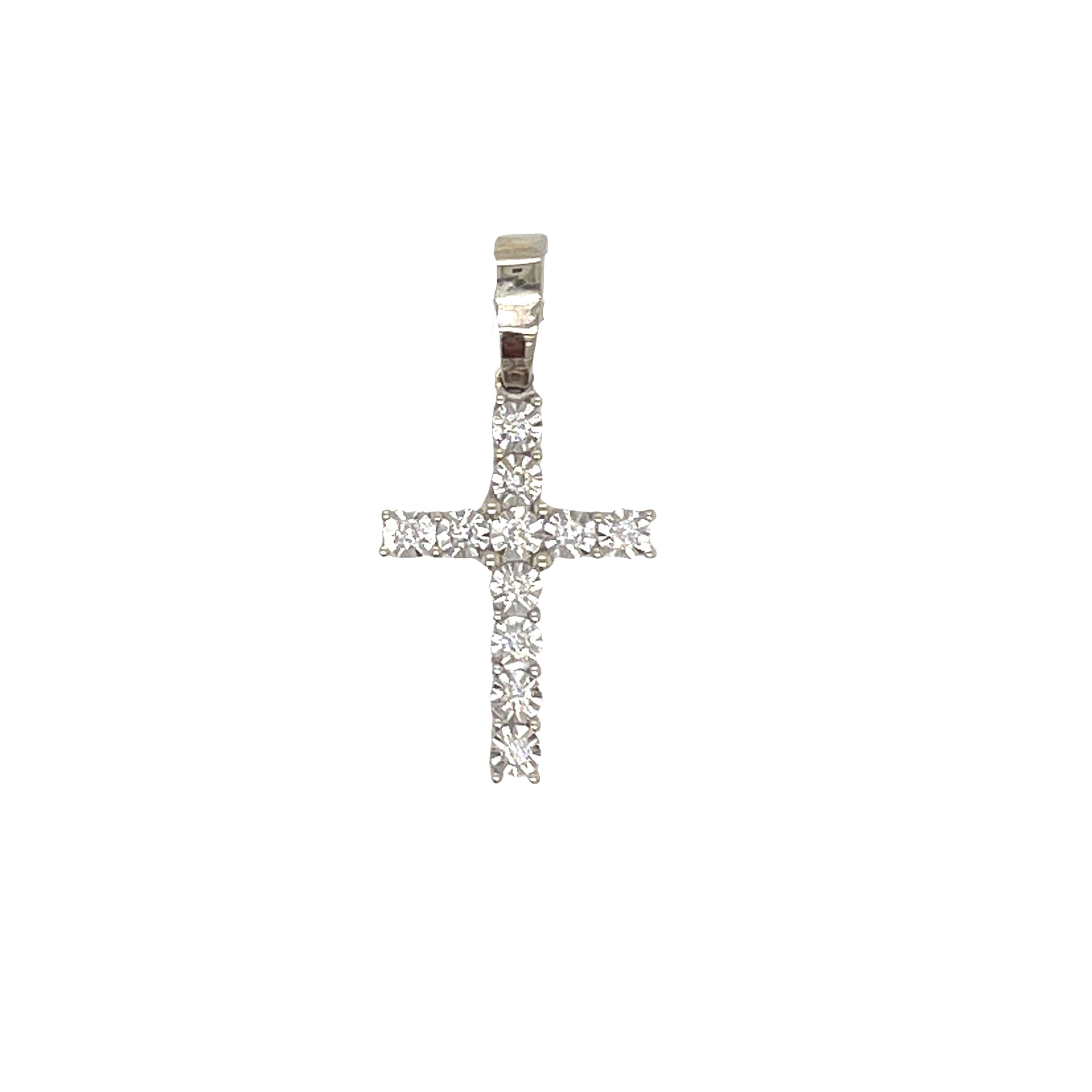 10K White Gold 1 Row Miracle Tennis Diamond Cross Pendant 0.43 CT 1.6"