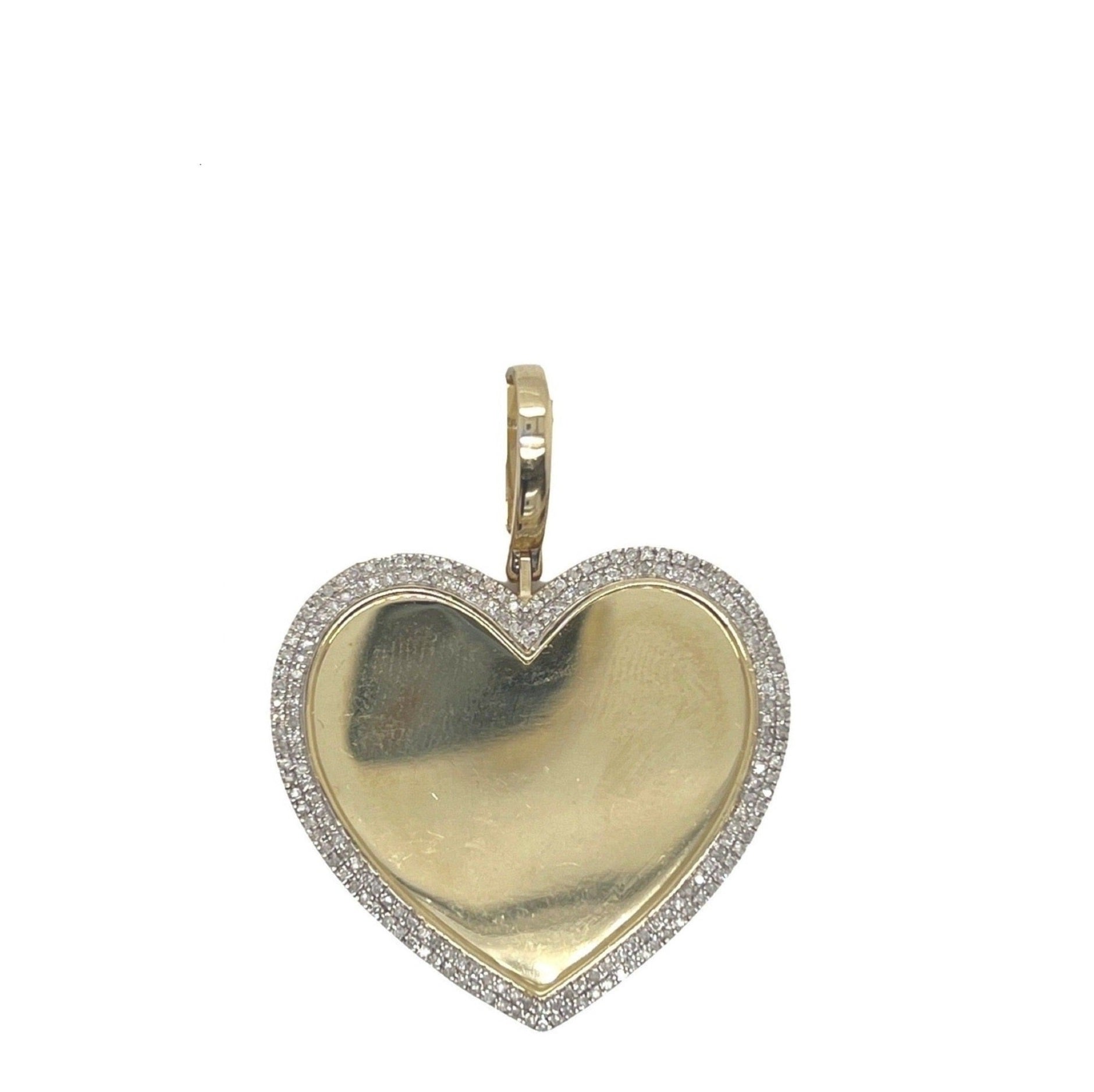 10K Yellow Gold Heart Memory Frame Diamond Pendant 0.70 CT 1.7"