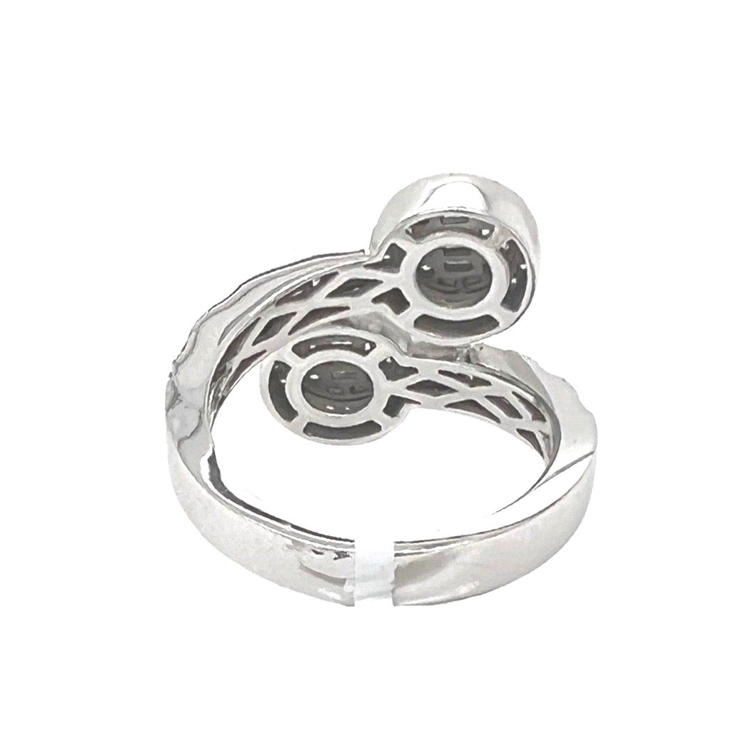 14K White Gold 17MM Designer Dual Round Top Baguette Diamond Ring 1.0 CT