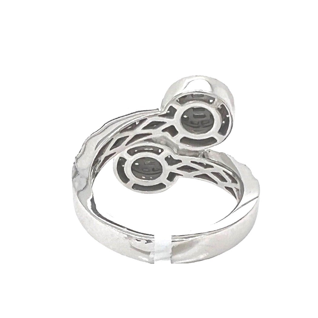 14K White Gold 17MM Designer Dual Round Top Baguette Diamond Ring 1.0 CT
