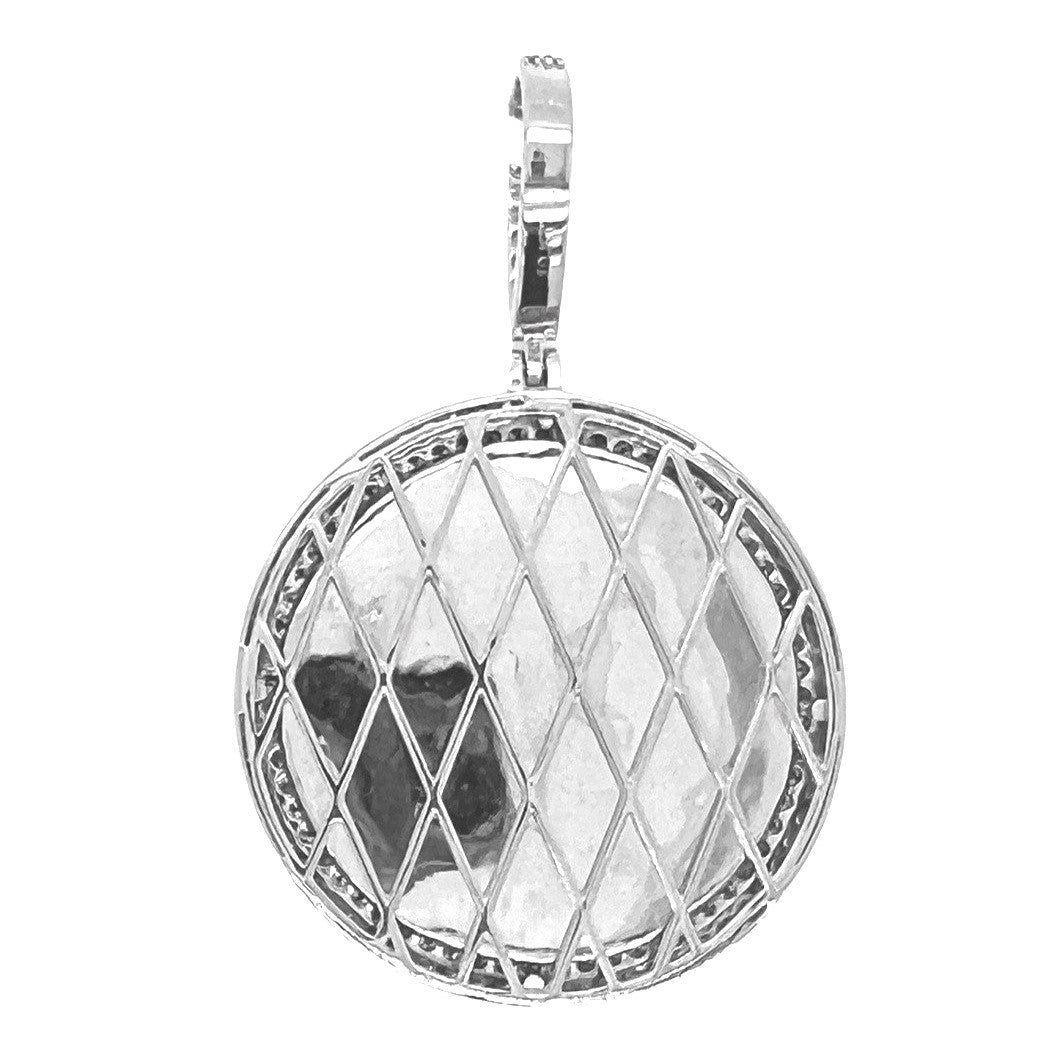 10K White Gold Round Memory Frame 2 Row VS Diamond Pendant 2.68 CT 2.3"