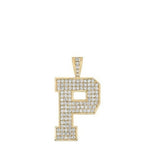 10K Yellow Gold Block Letter P Initial Diamond Pendant 1.75 CT 1.6"