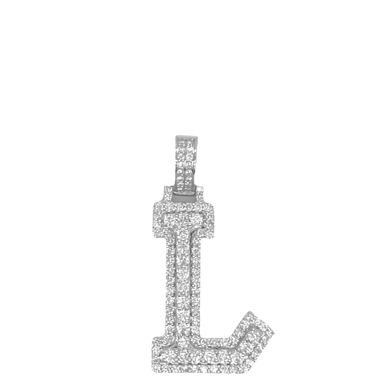 10K White Gold 3D Letter L Initial Diamond Pendant 1.44 CT 1.5"