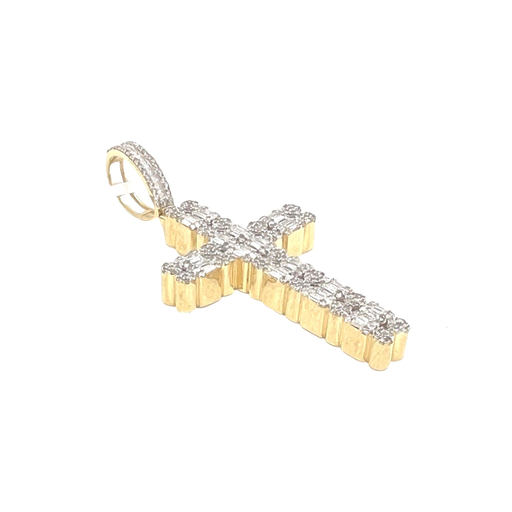 10K Yellow Gold Baguette Diamond Cross Pendant 2.5 CT 2.6"