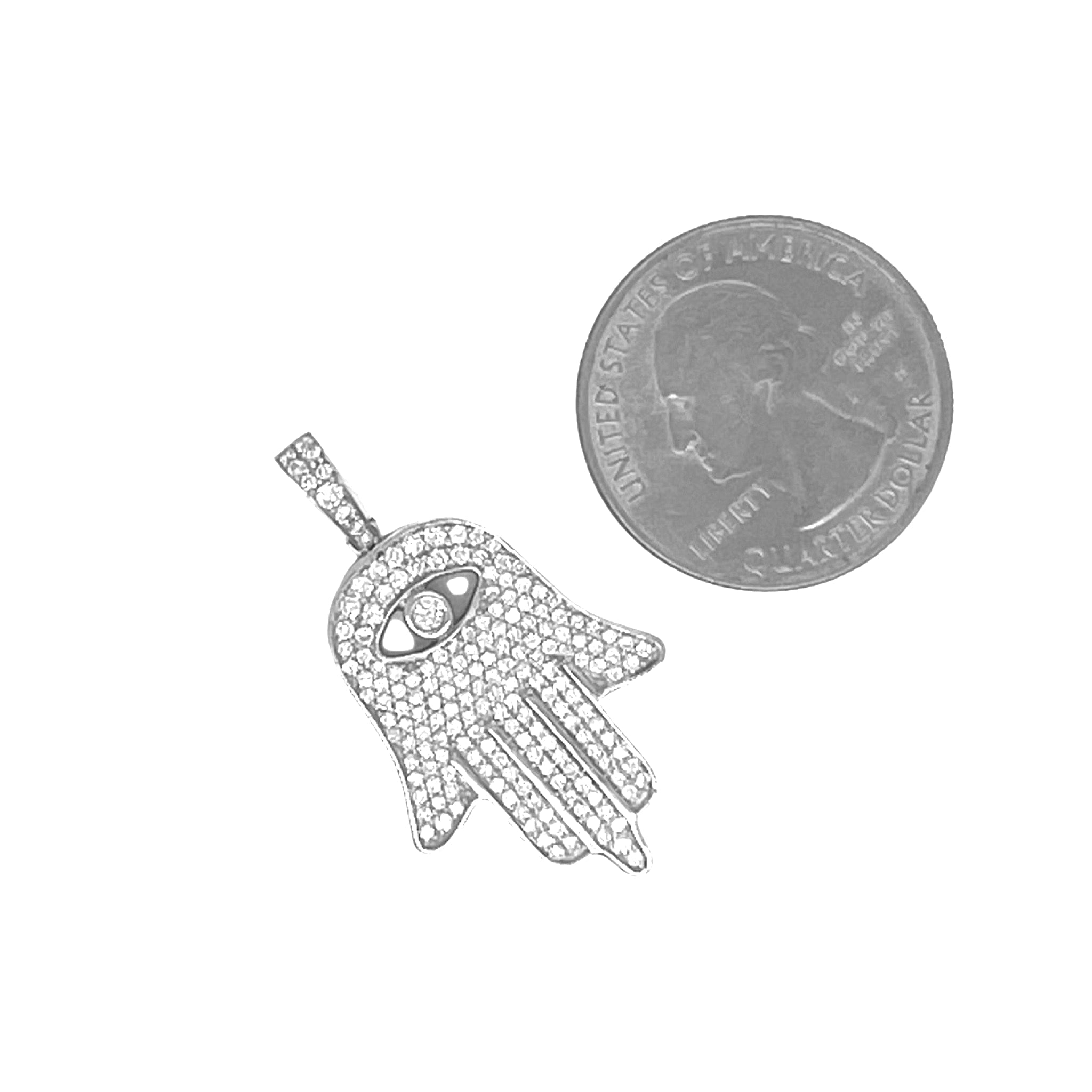 10K White Gold Hamsa Evil Eye Diamond Pendant 1.08 CT 1.25"