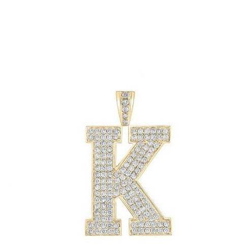 10K Yellow Gold Block Letter K Initial Diamond Pendant 2.25 CT 1.6"