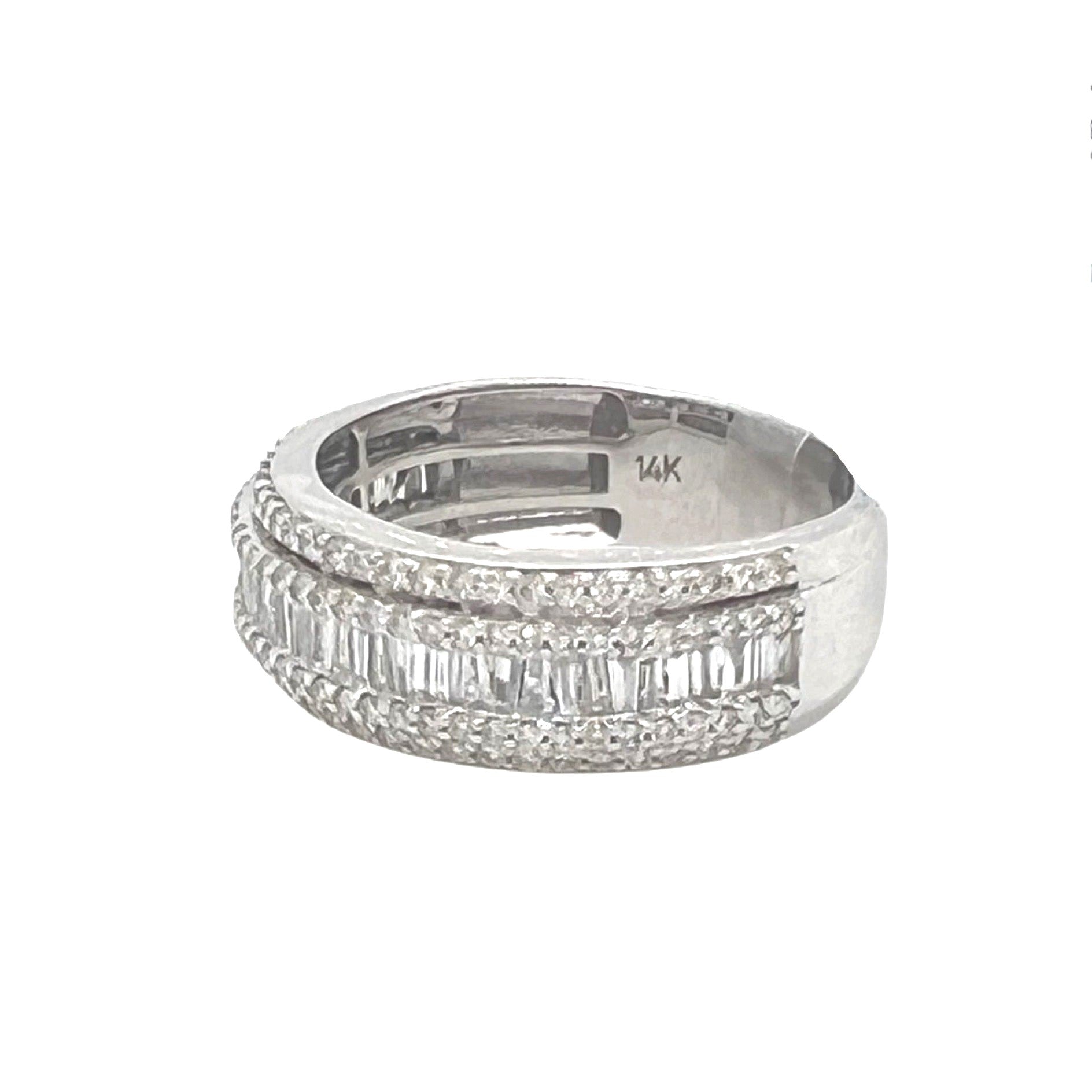 Unisex 14K White Gold Baguette Round Diamond Wedding Band Ring 1.55 CT