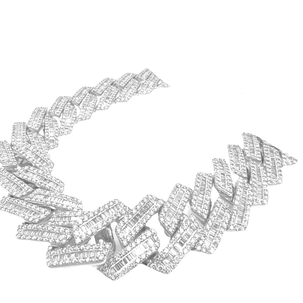 10K White Gold 24MM Miami Cuban Baguette VS Diamond Chain 75.67 CT