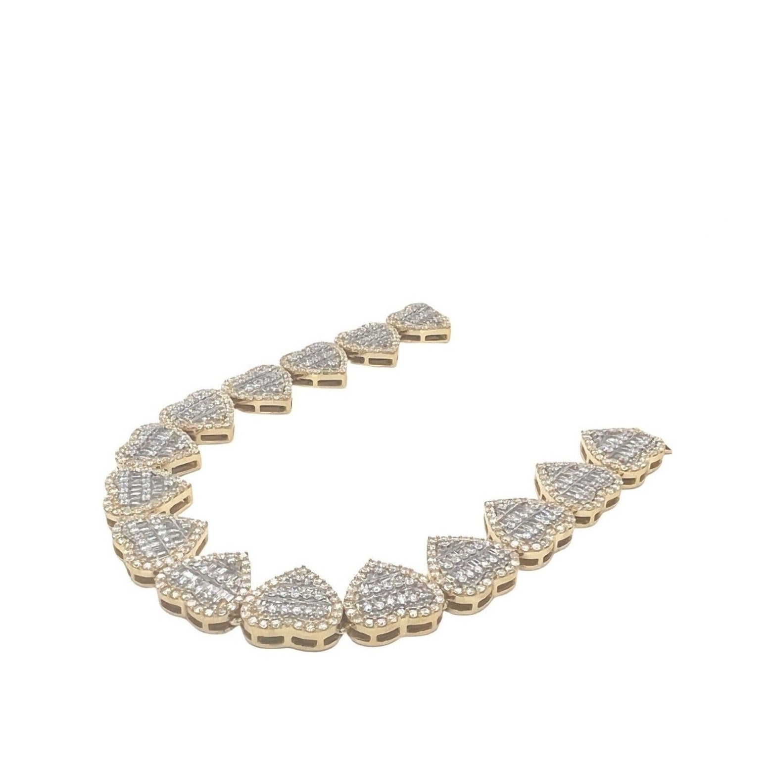 10K Yellow Gold 11.5MM Heart Link Baguette Diamond Necklace 14.23 CT - 18"