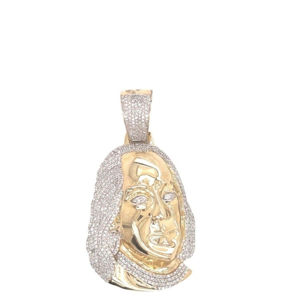 10K Yellow Gold Benjamin Franklin Head Diamond Pendant 1.15 CT 1.85"