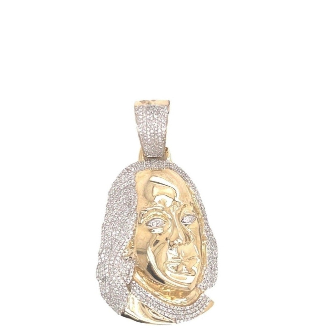 10K Yellow Gold Benjamin Franklin Head Diamond Pendant 1.15 CT 1.85"
