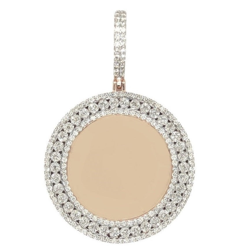 10K Rose Gold Round Memory Frame 3 Row Diamond Pendant 3.09 CT 2.3"