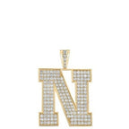10K Yellow Gold Block Letter N Initial Diamond Pendant 2.83 CT 1.6"