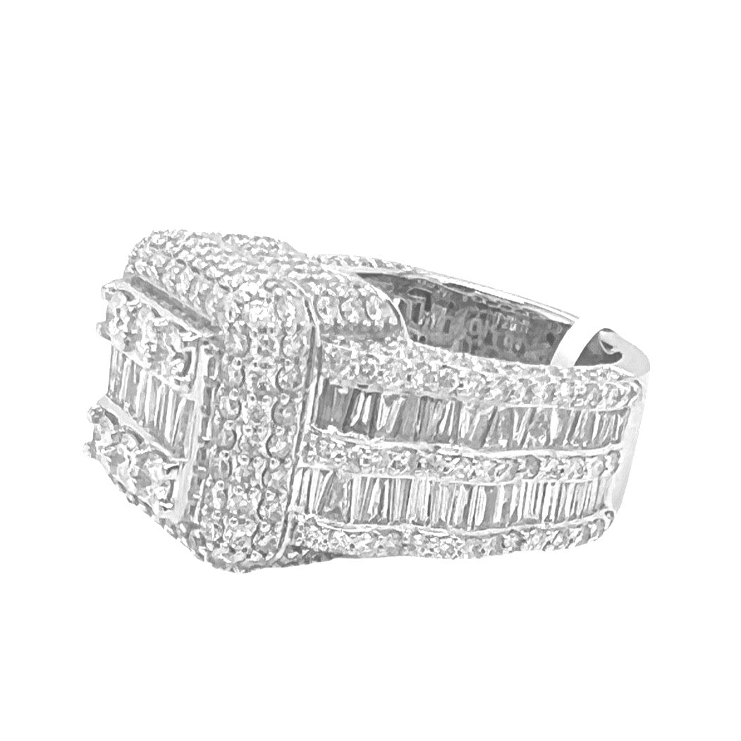 10K White Gold 17MM Square Top 3D Pinky VS Baguette Diamond Ring 5.83 CT