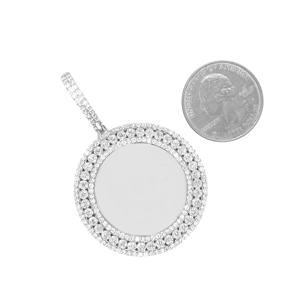 10K White Gold Round Memory Frame 3 Row Diamond Pendant 3.09 CT 2.3"