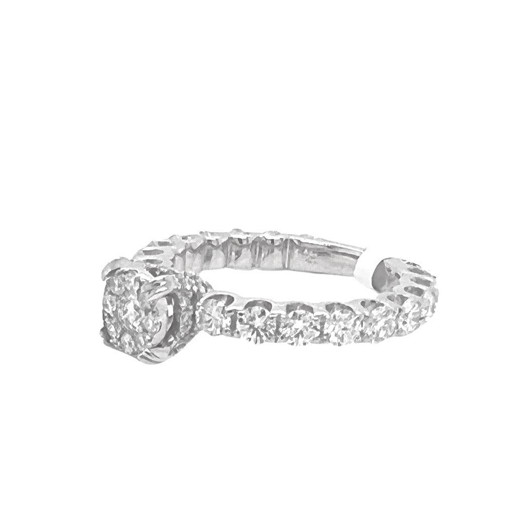 14K White Gold 3D Solitaire 6.5MM Eternity Style Engagement Diamond Ring 1.90 CT