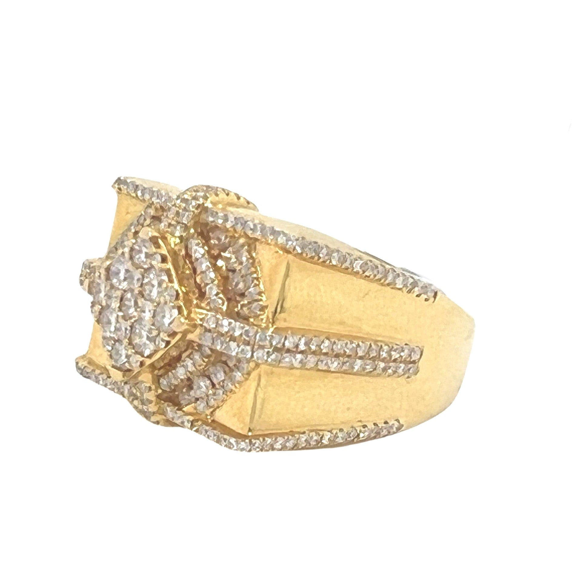 Mens 14K Yellow Gold Square Shape Cluster Diamond Ring 2.0 CT