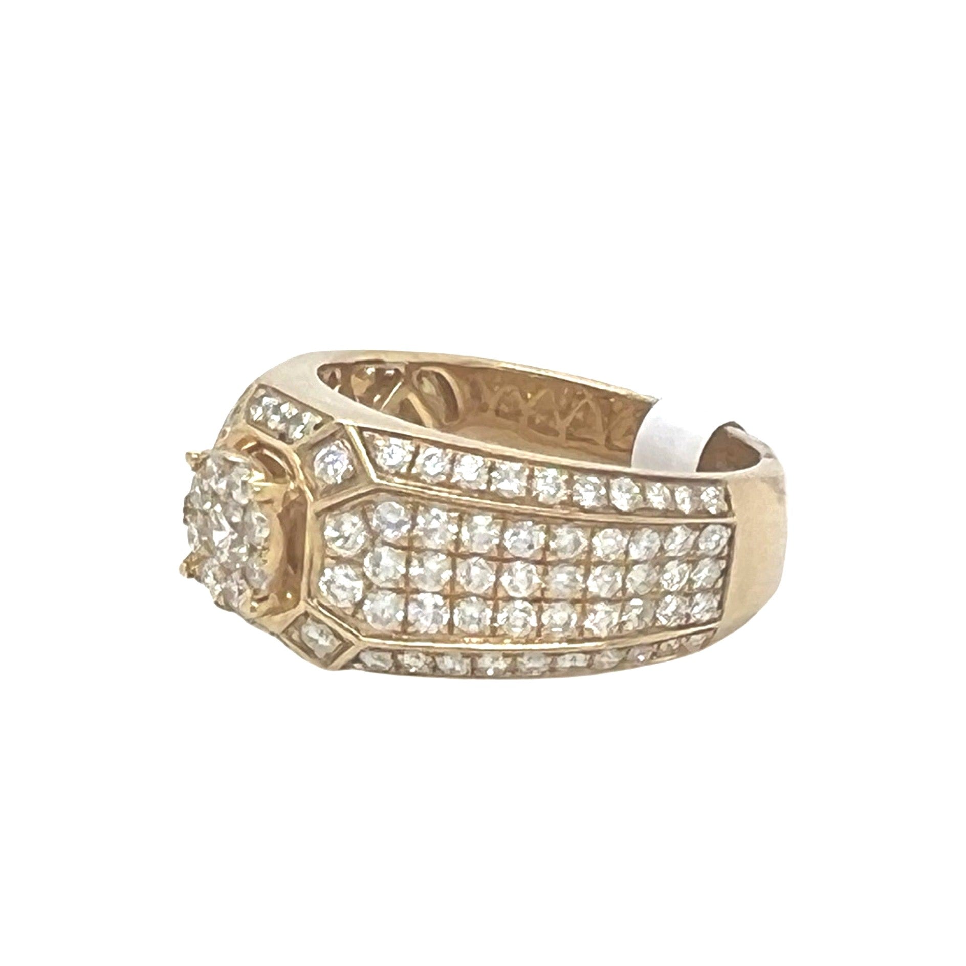 Mens 10K Yellow Gold Cluster Top Wedding Diamond Band Ring 2.06 CT