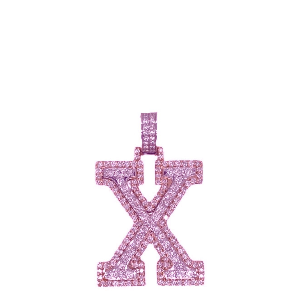 10K Rose White Gold 3D Letter X Initial Diamond Pendant 1.62 CT 1.5"