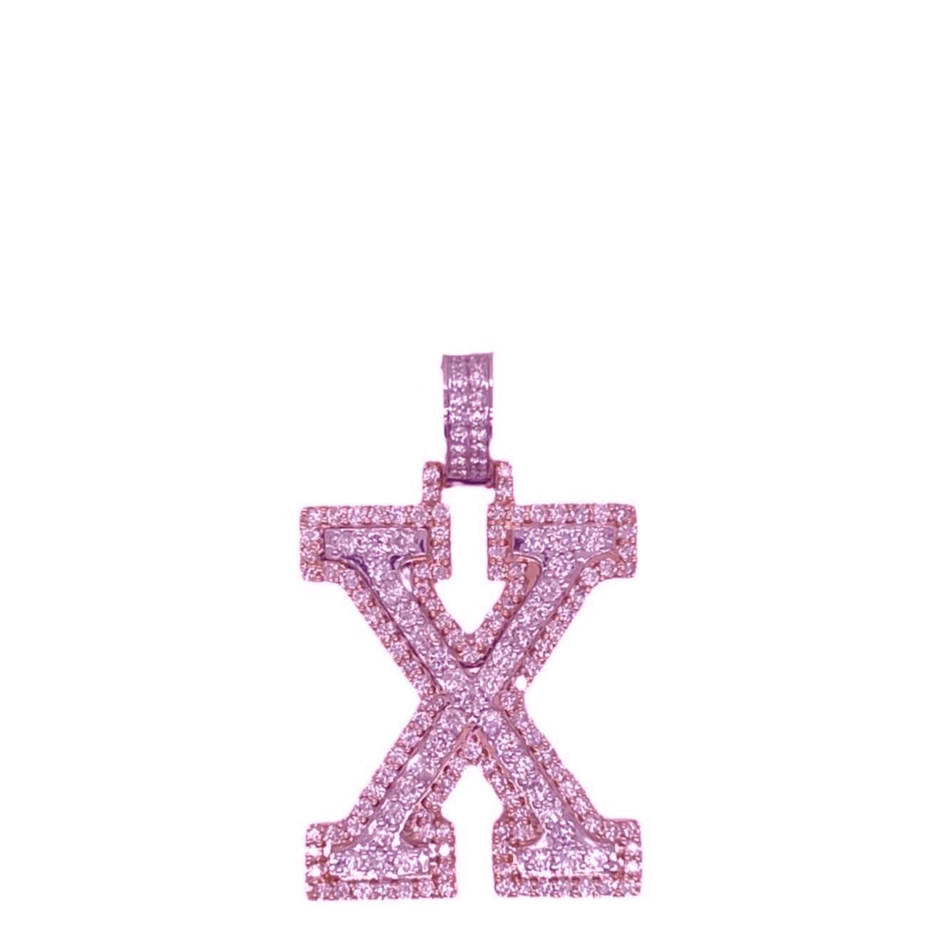 10K Rose White Gold 3D Letter X Initial Diamond Pendant 1.62 CT 1.5"