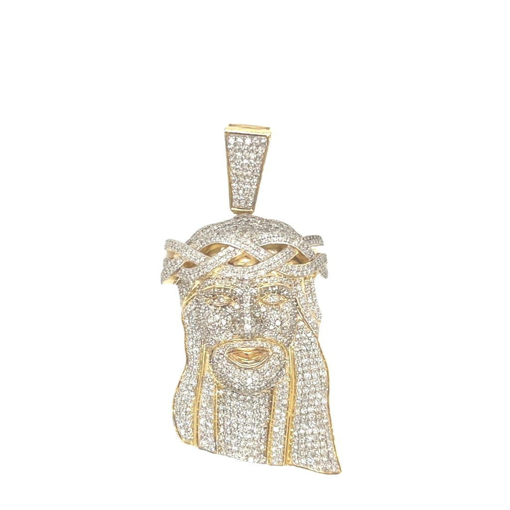 10K Yellow Gold Jesus Head Iced Diamond Pendant 3.34 CT 2.2"