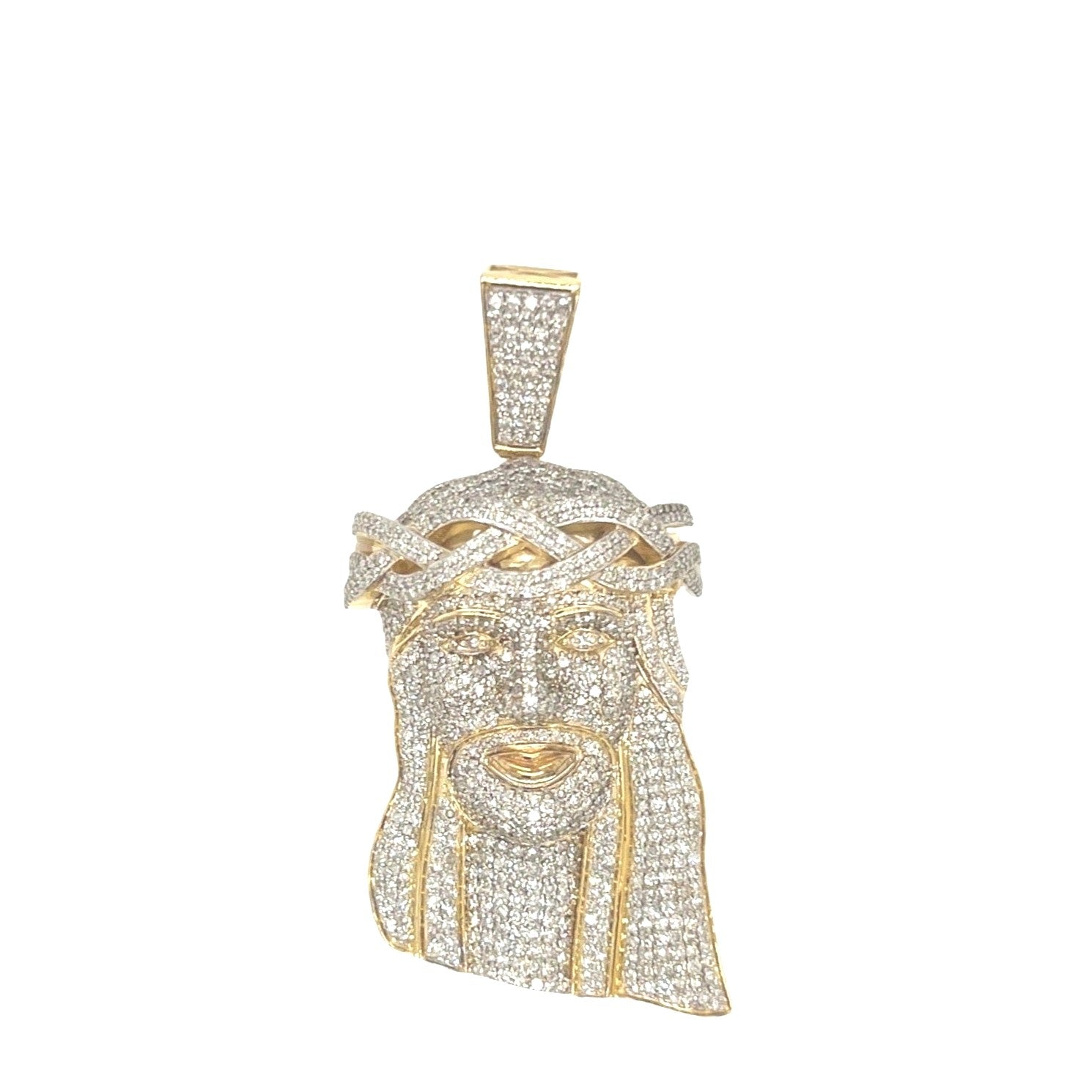 10K Yellow Gold Jesus Head Iced Diamond Pendant 3.34 CT 2.2"