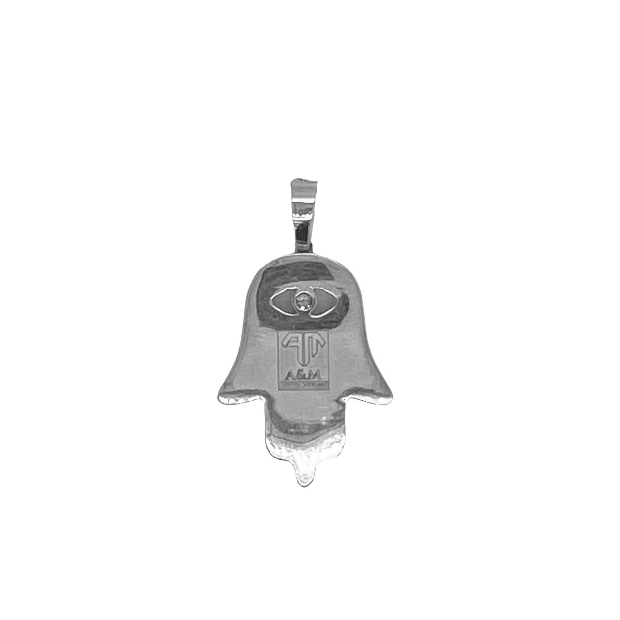 10K White Gold Hamsa Evil Eye Diamond Pendant 1.08 CT 1.25"