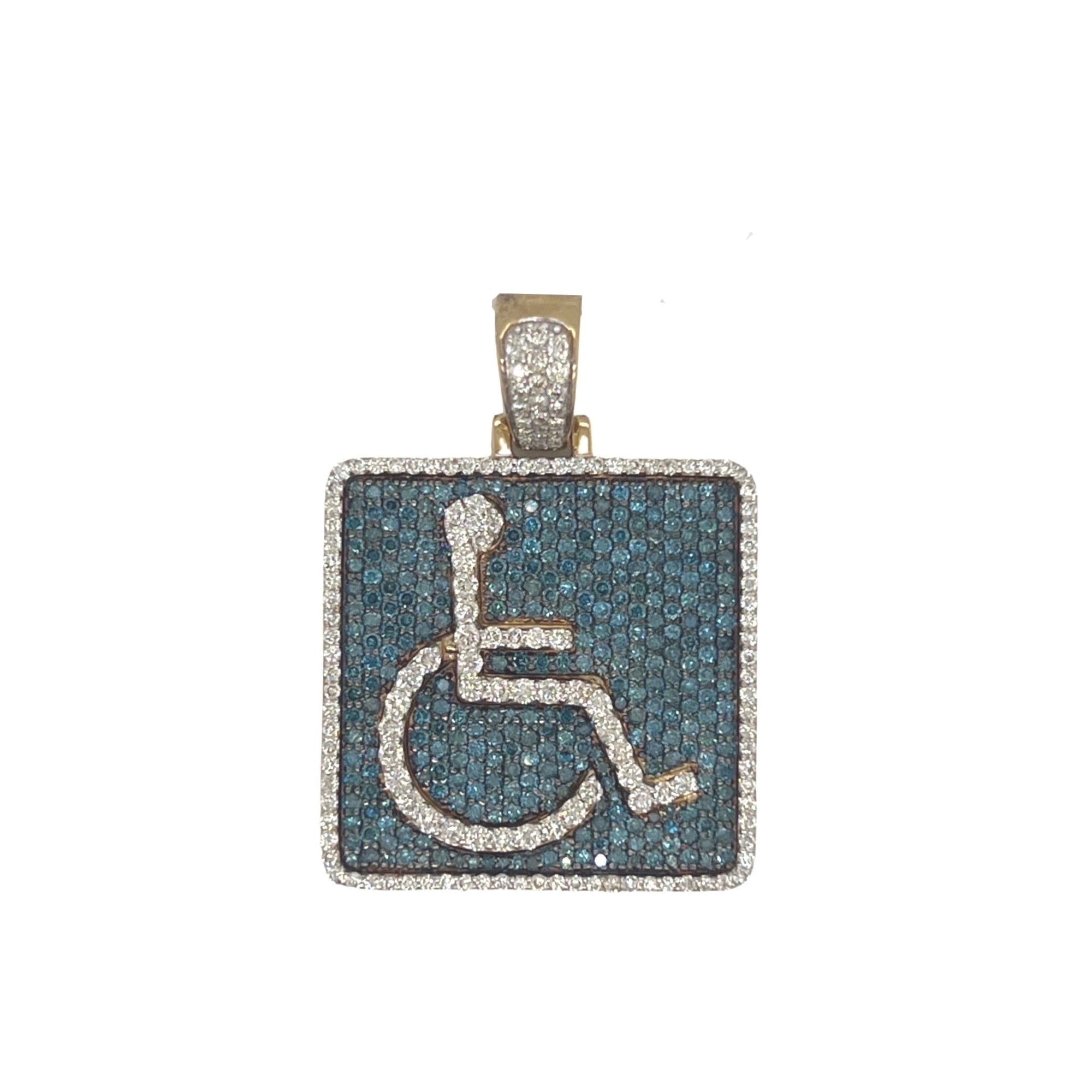 10K Yellow Gold Handicap Sign Blue & White Diamond Pendant 3.6 CT 1.5"