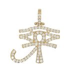 14K Yellow Gold Egyptian Ra Eye Ankh Diamond Cross Pendant 2.04 CT 1.4"