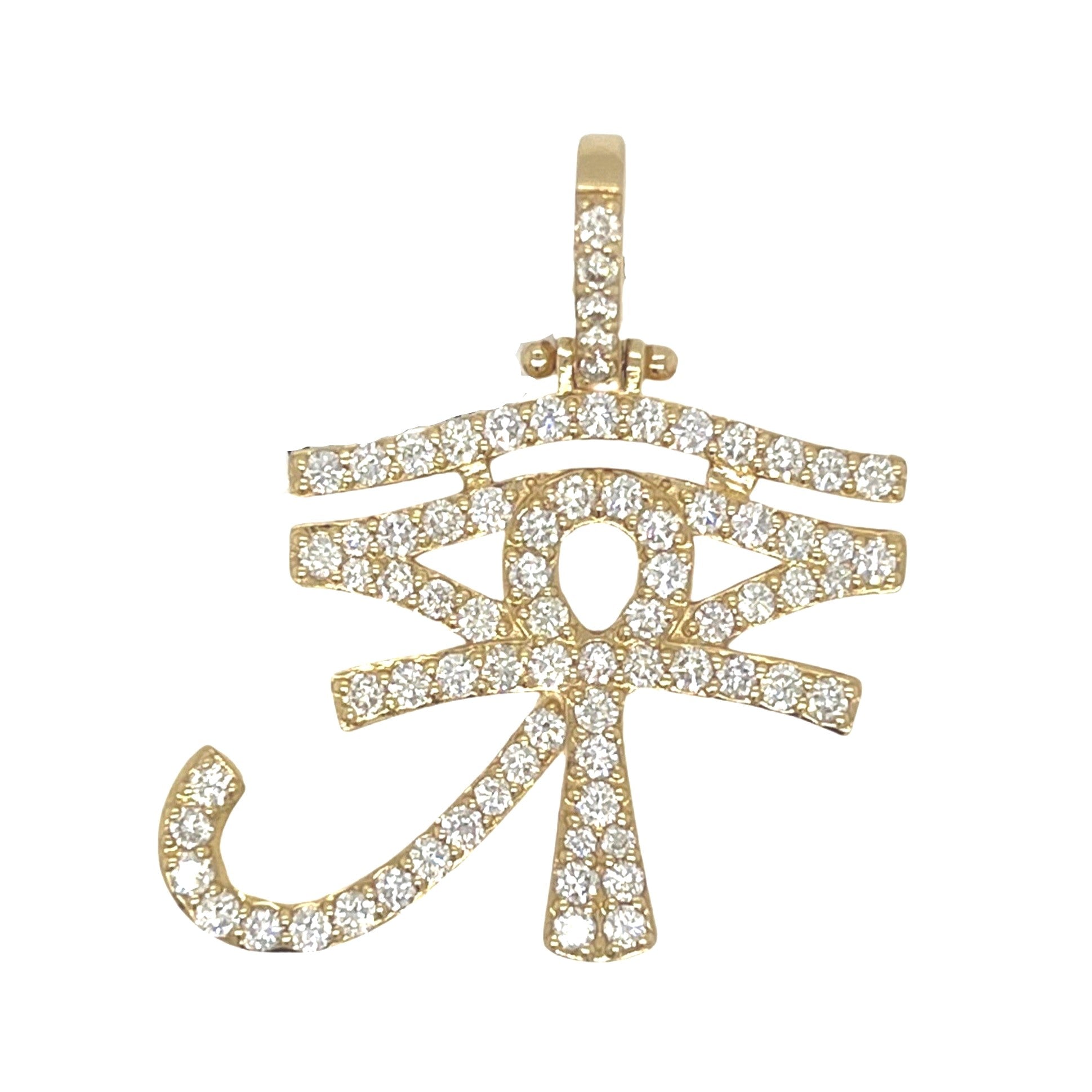 14K Yellow Gold Egyptian Ra Eye Ankh Diamond Cross Pendant 2.04 CT 1.4"