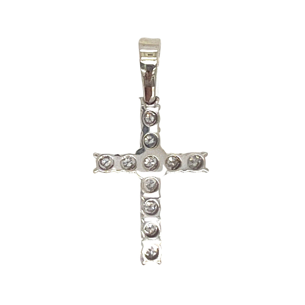 10K White Gold 1 Row Miracle Tennis Diamond Cross Pendant 0.43 CT 1.6"