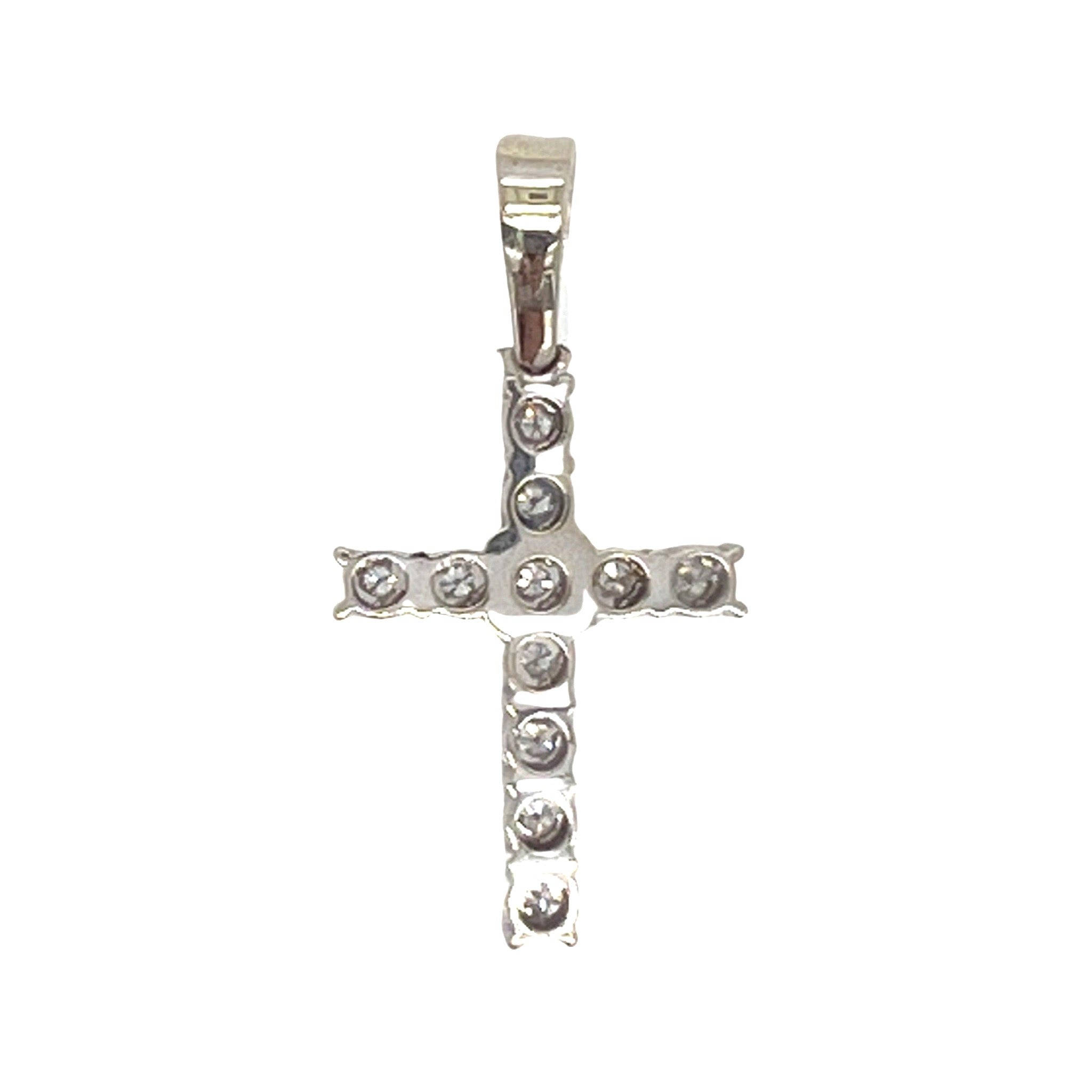 10K White Gold 1 Row Miracle Tennis Diamond Cross Pendant 0.43 CT 1.6"