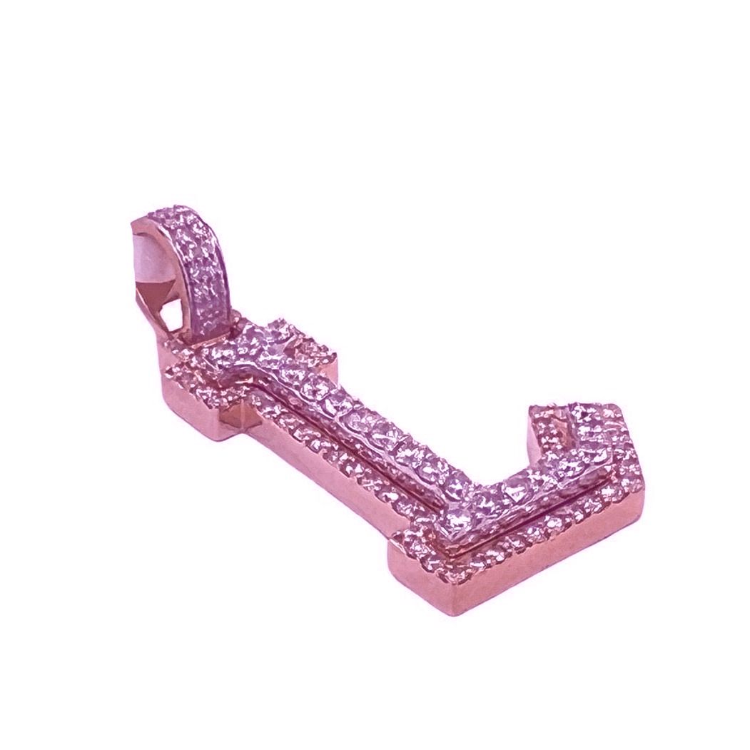 10K Rose White Gold 3D Letter L Initial Diamond Pendant 1.44 CT 1.5"