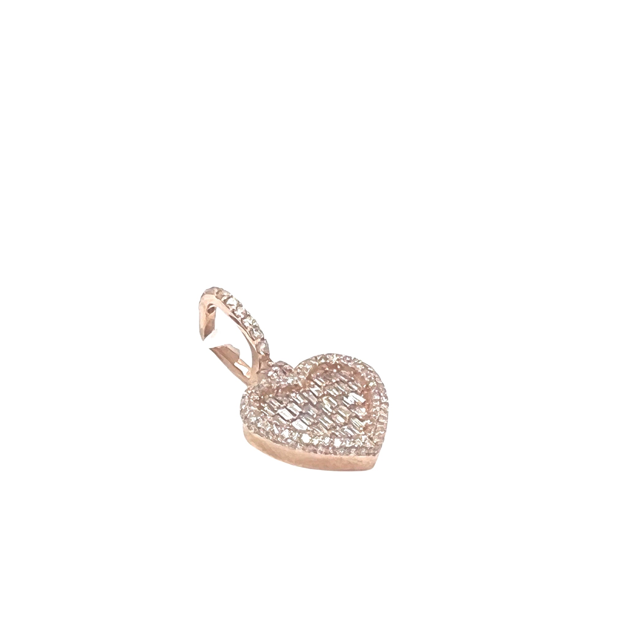 10K Rose Gold Heart Emerald Diamond Pendant 0.77 CT 1"