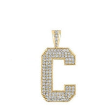Load image into Gallery viewer, 10K Yellow Gold Block Letter C Initial Diamond Pendant 1.75 CT 1.6&quot;
