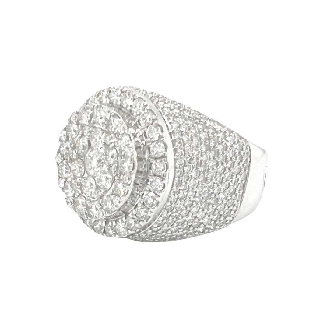 10K White Gold 21MM 3D Round Cluster Pinky VS Diamond Ring 5.11 CT