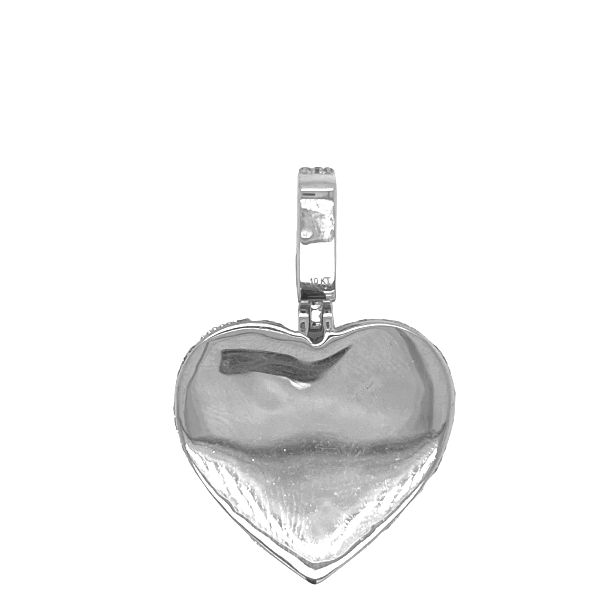 10K White Gold Heart Emerald Diamond Pendant 4.03 CT 1.5"