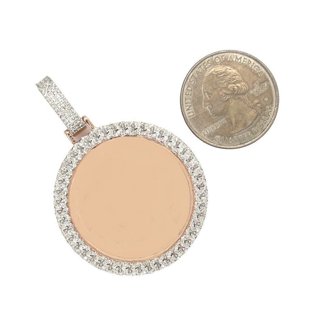 10K Rose Gold Miami Cuban Memory Frame Diamond Pendant 0.65 CT 2.1"