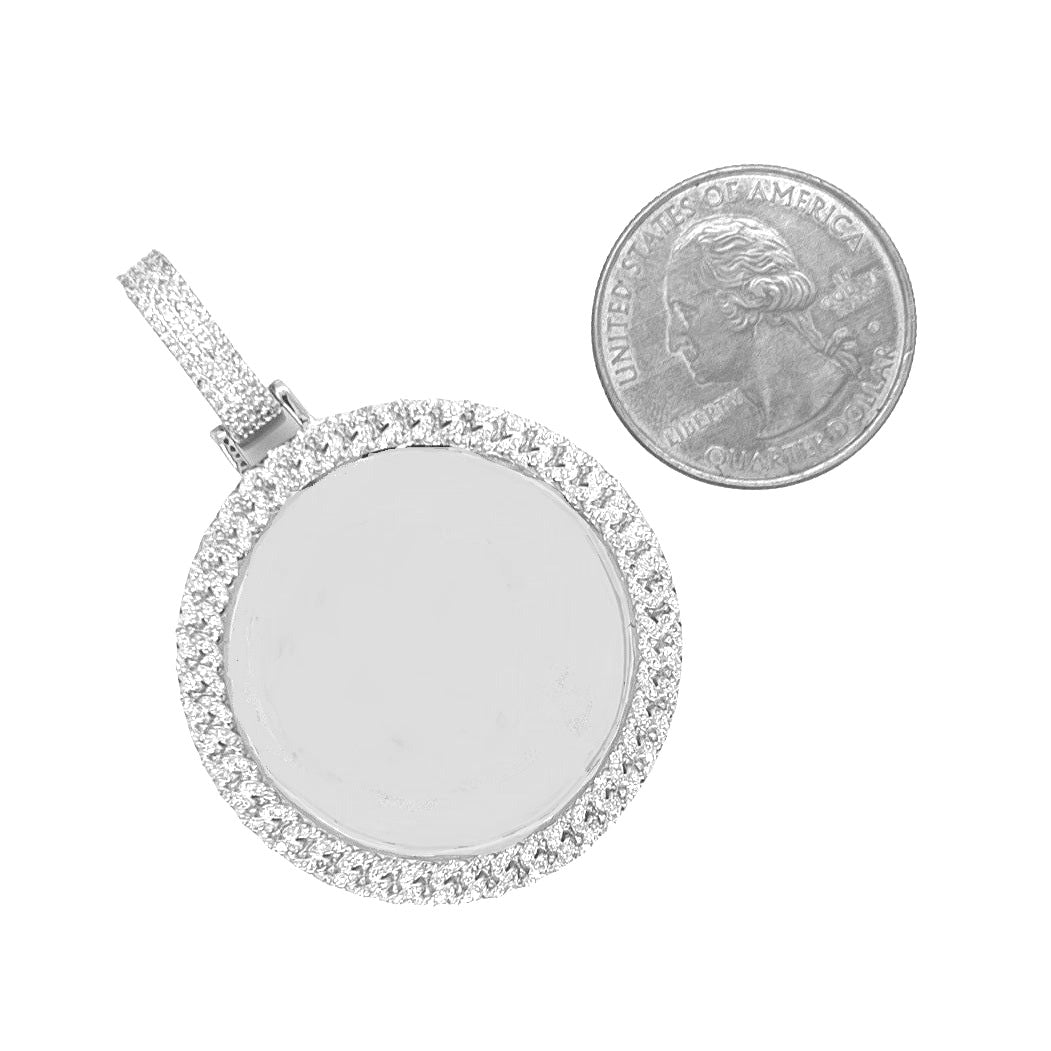 10K White Gold Miami Cuban Memory Frame Diamond Pendant 0.65 CT 2.1"