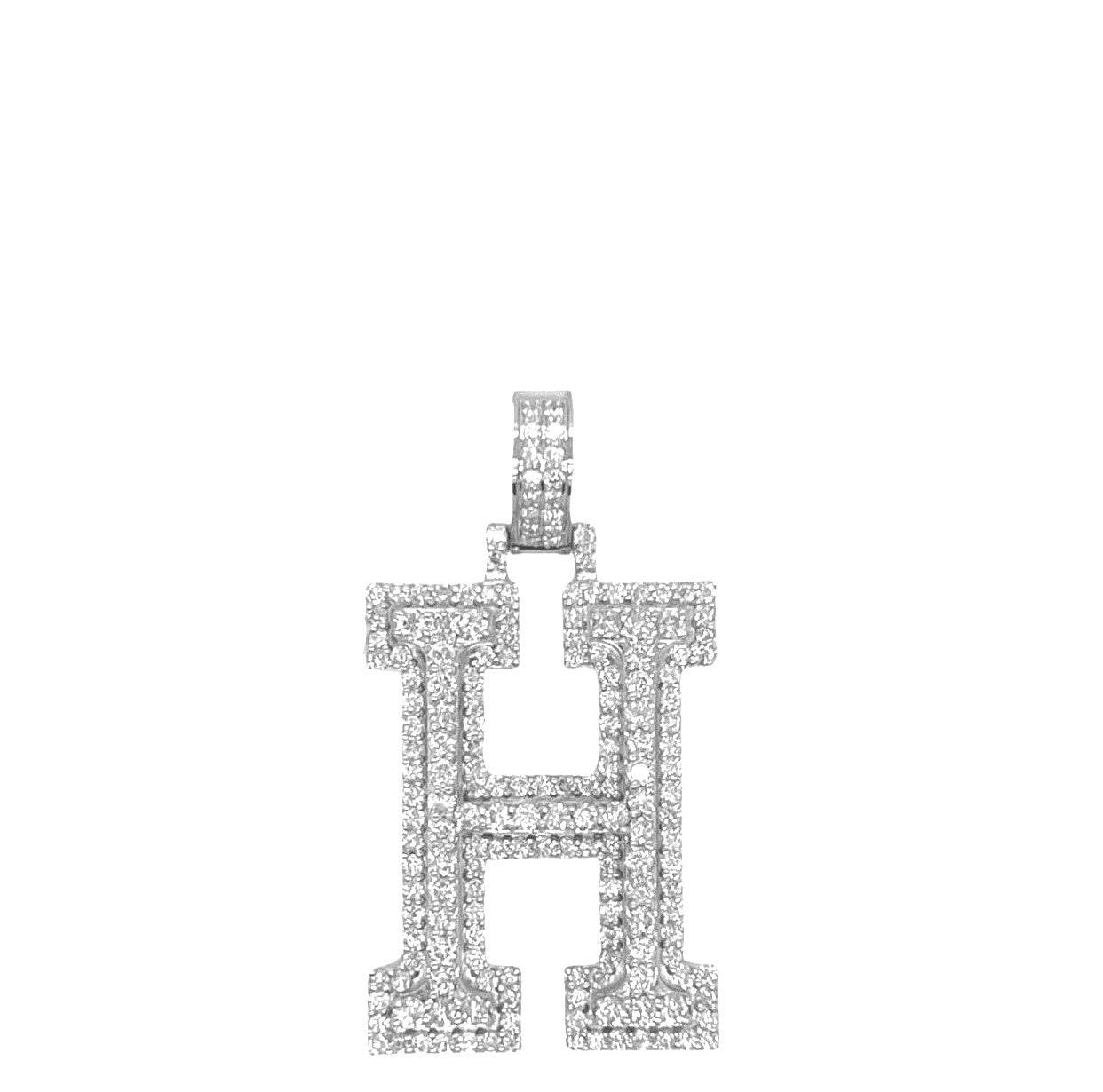10K White Gold 3D Letter H Initial Diamond Pendant 1.68 CT 1.5"