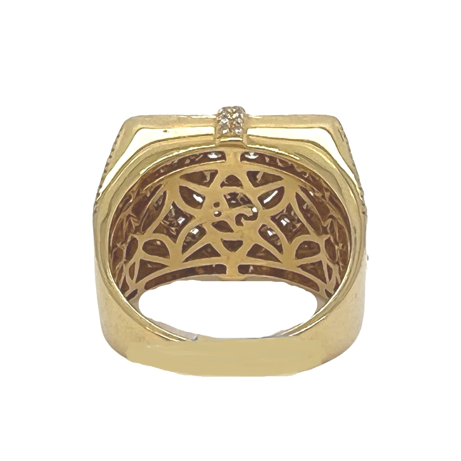 Mens 14K Yellow Gold Square Shape Cluster Diamond Ring 2.0 CT