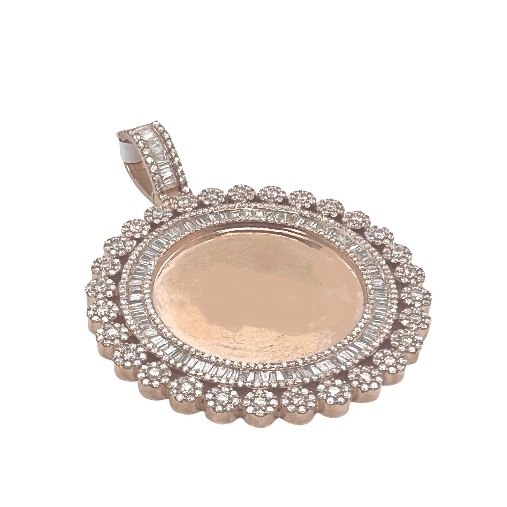 10K Rose Gold Memory Frame Cluster Baguette Diamond Pendant 5.94 CT 2.6"
