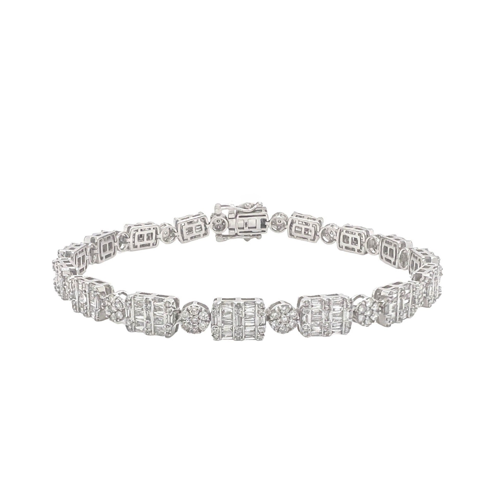 10K White Gold 6MM Tennis Baguette Diamond Bracelet 4.86 CT