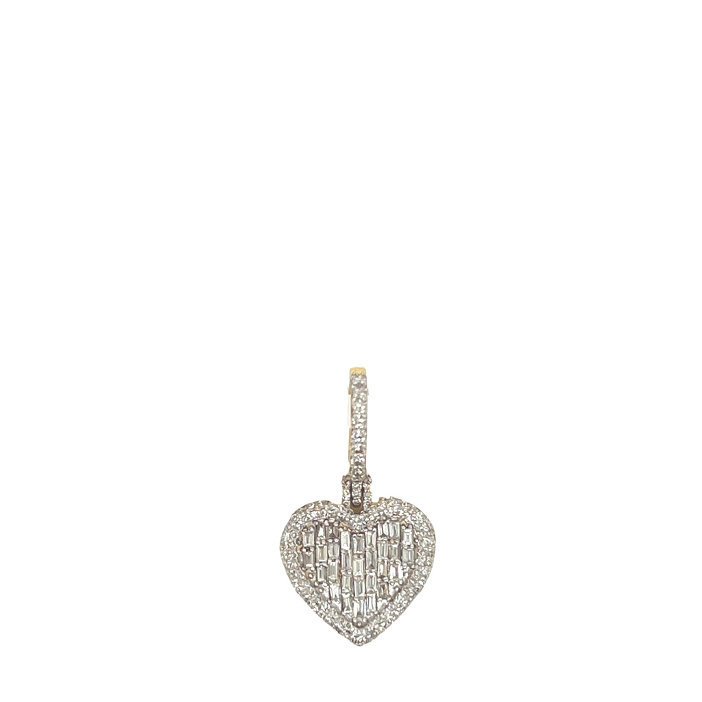 10K Yellow Gold Heart Emerald VS Diamond Pendant 0.78 CT 1"