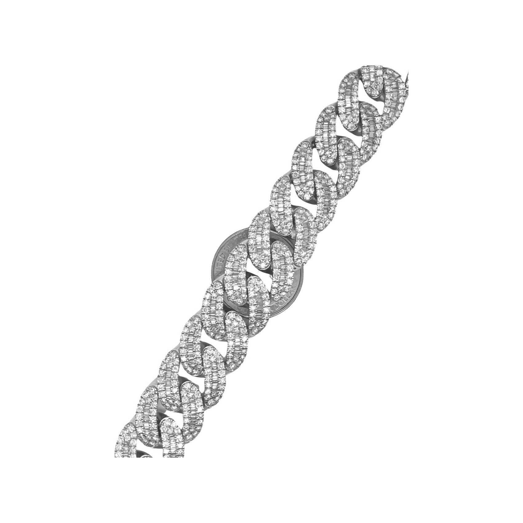 10K White Gold 18MM Miami Cuban Baguette Diamond Bracelet 14.36 CT 8"