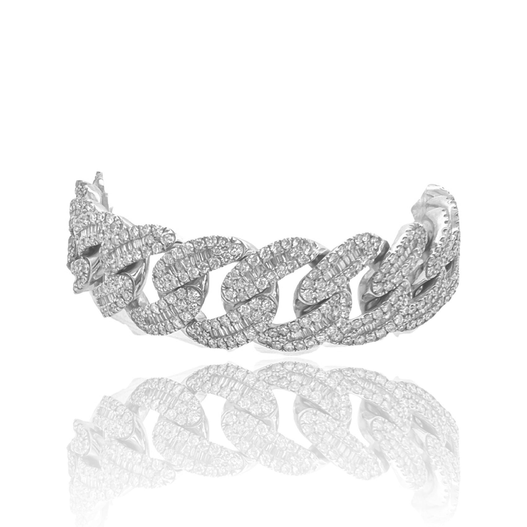 10K White Gold 18MM Miami Cuban Baguette Diamond Bracelet 14.36 CT 8"