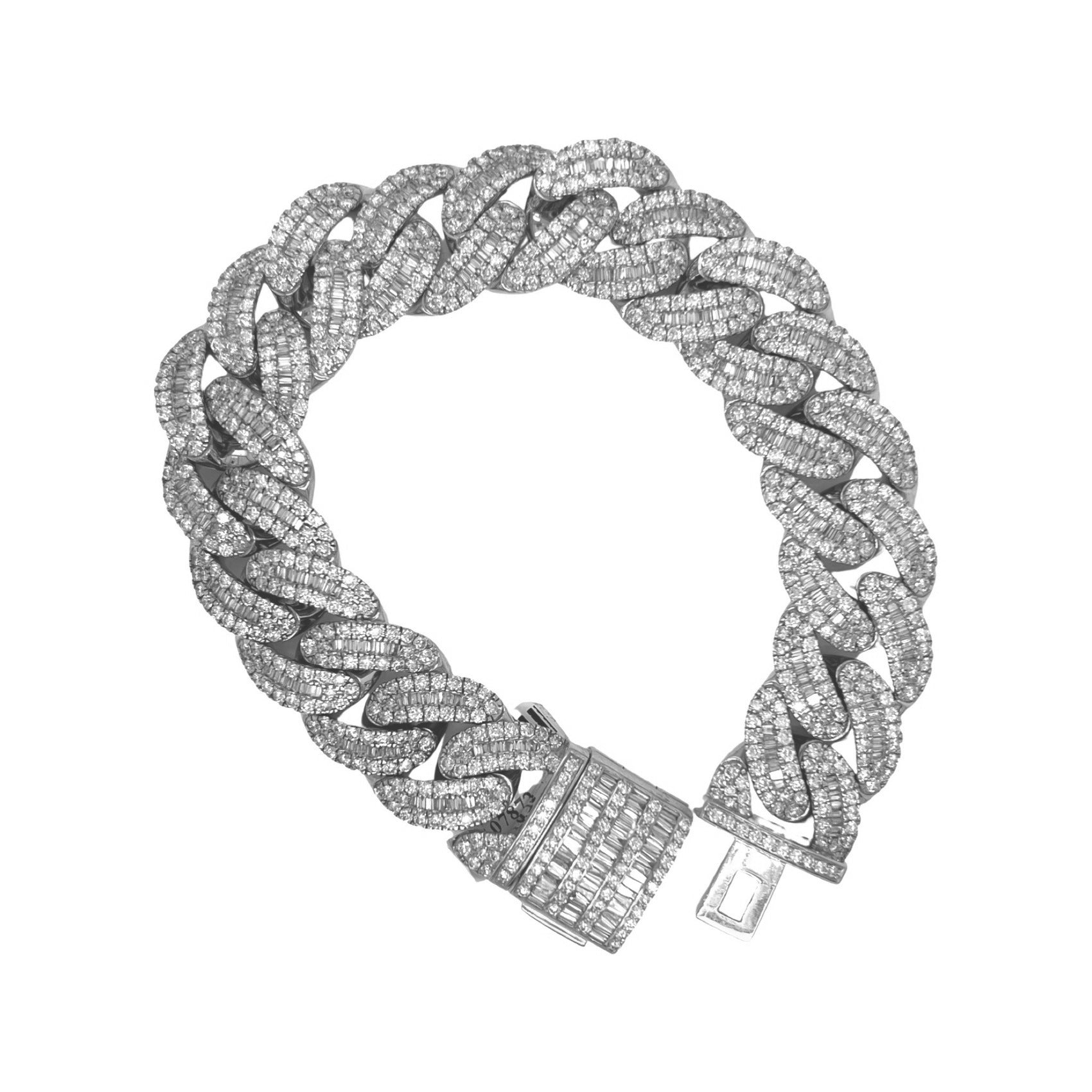 10K White Gold 18MM Miami Cuban Baguette Diamond Bracelet 14.36 CT 8"